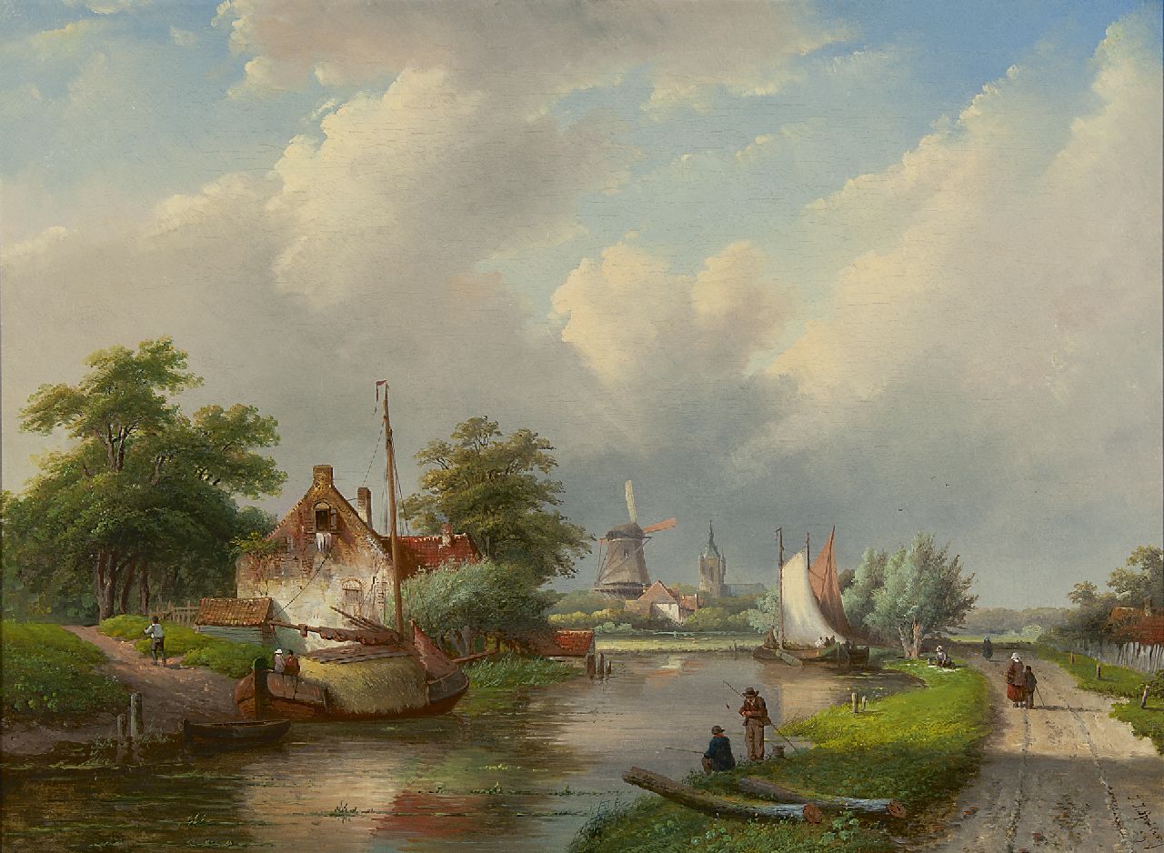 Spohler J.J.  | Jan Jacob Spohler, A river landscape in summer, Öl auf Leinwand 59,3 x 80,3 cm, signed l.r. und dated '59