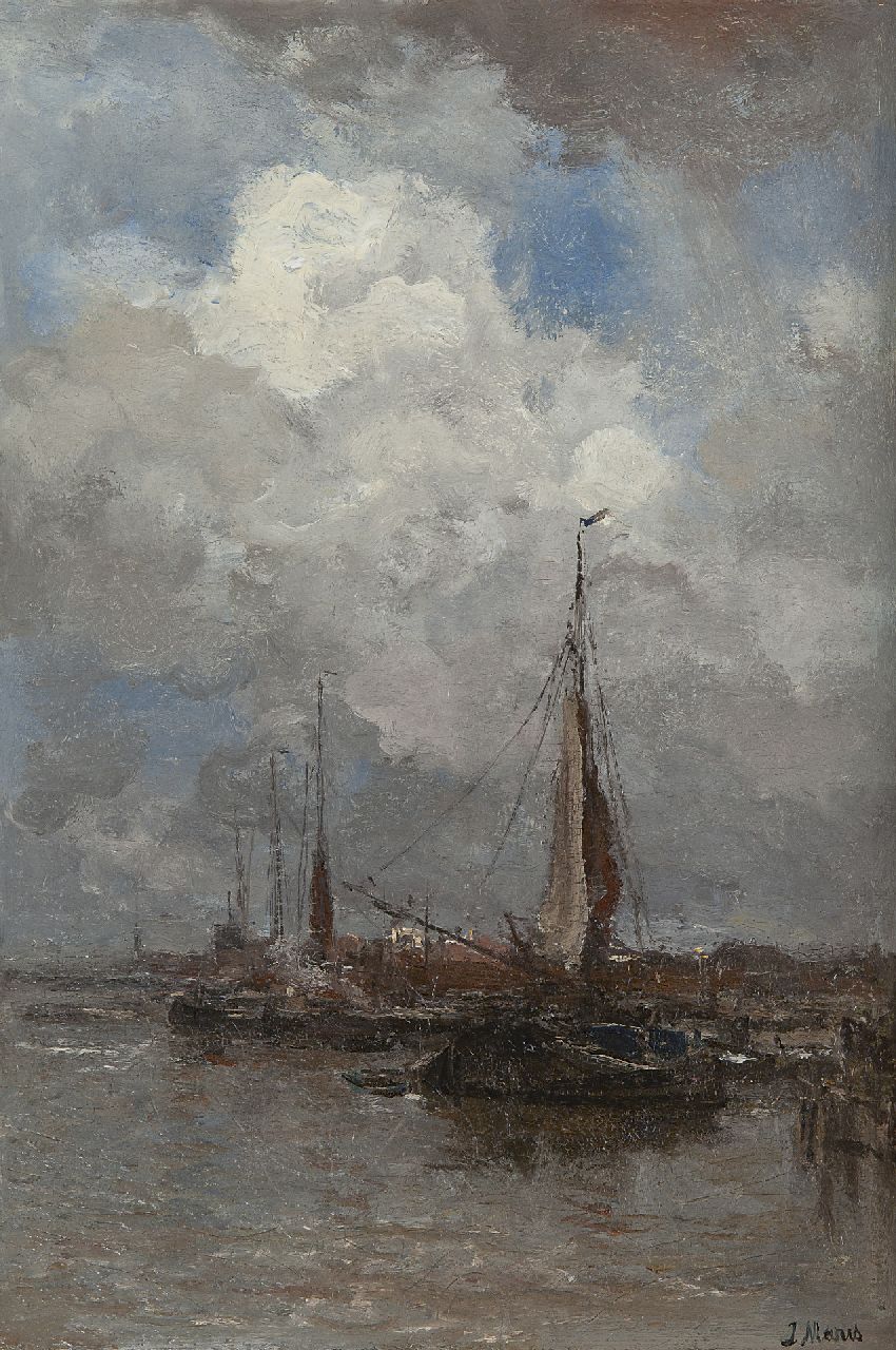 Maris J.H. | Jacobus Hendricus 'Jacob' Maris, A fishing harbour, Öl auf Leinwand 44,9 x 30,6 cm, signed l.r. Maris J.H. | Jacobus Hendricus 'Jacob' Maris, A fishing harbour, Öl auf Leinwand 44,9 x 30,6 cm, signed l.r.