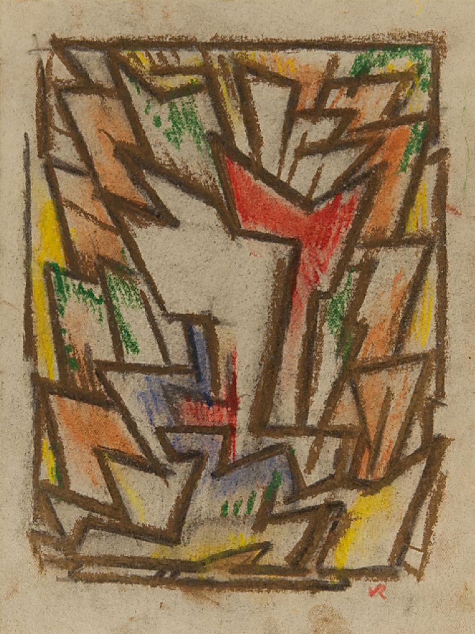 Rees O. van | Otto van Rees | Aquarelle und Zeichnungen zum Verkauf angeboten | Komposition, Kreide auf Papier 17,5 x 14,5 cm, Unterzeichnet r.u. mit Monogramm