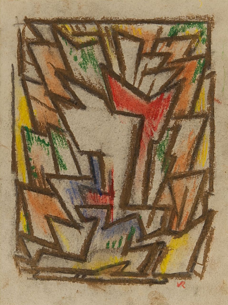 Rees O. van | Otto van Rees | Aquarelle und Zeichnungen zum Verkauf angeboten | Komposition, Kreide auf Papier 17,5 x 14,5 cm, Unterzeichnet r.u. mit Monogramm