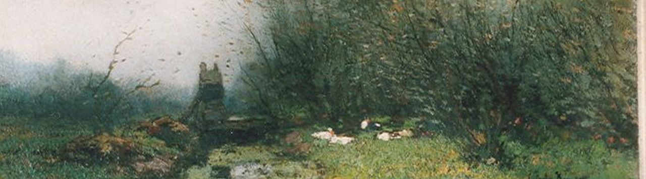Kuijpers C.  | Cornelis Kuijpers, Ducks on the riverbank, Öl auf Leinwand 15,0 x 46,0 cm, signed l.r.