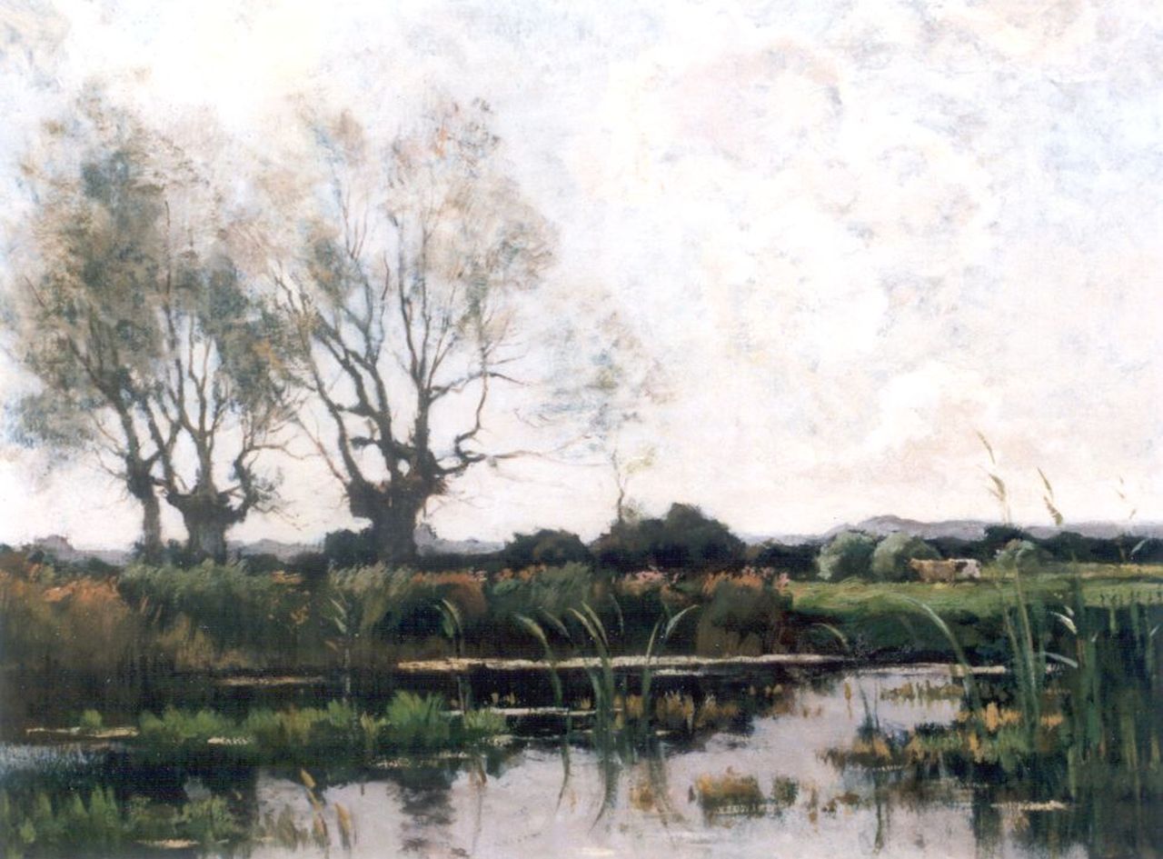 Bock T.E.A. de | Théophile Emile Achille de Bock, A polder landscape, Öl auf Leinwand 55,5 x 65,3 cm, signed l.l.