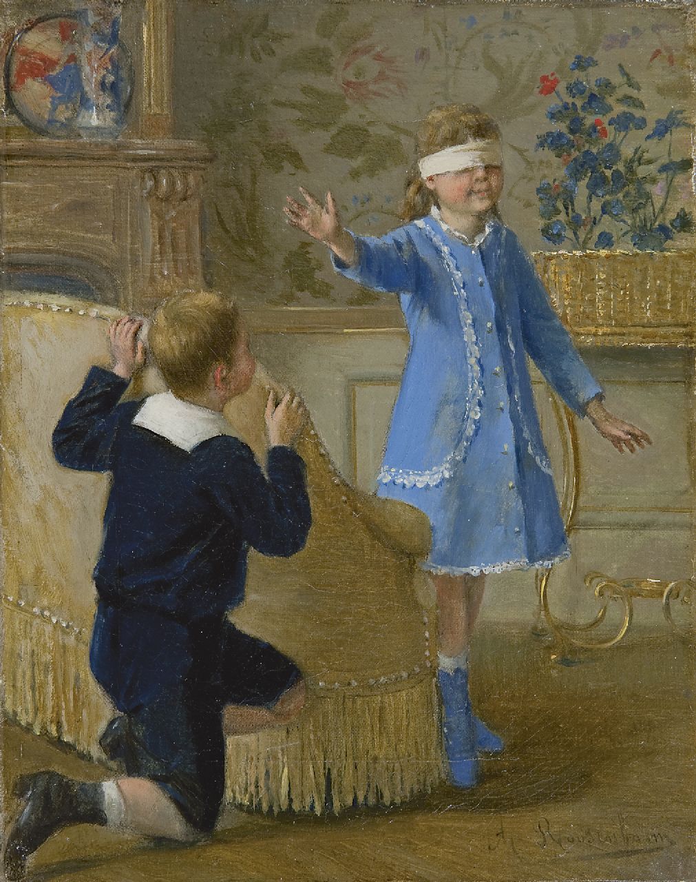 Roosenboom A.  | Albert Roosenboom, Playing Hide and Seek, Öl auf Leinwand 24,4 x 19,3 cm, signed l.r.