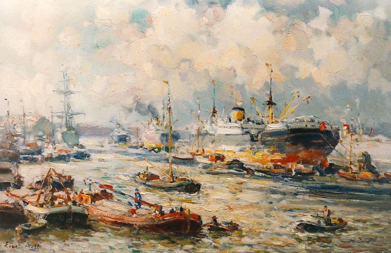 Moll E.  | Evert Moll, A harbour view, Öl auf Leinwand 40,2 x 60,2 cm, signed l.l.