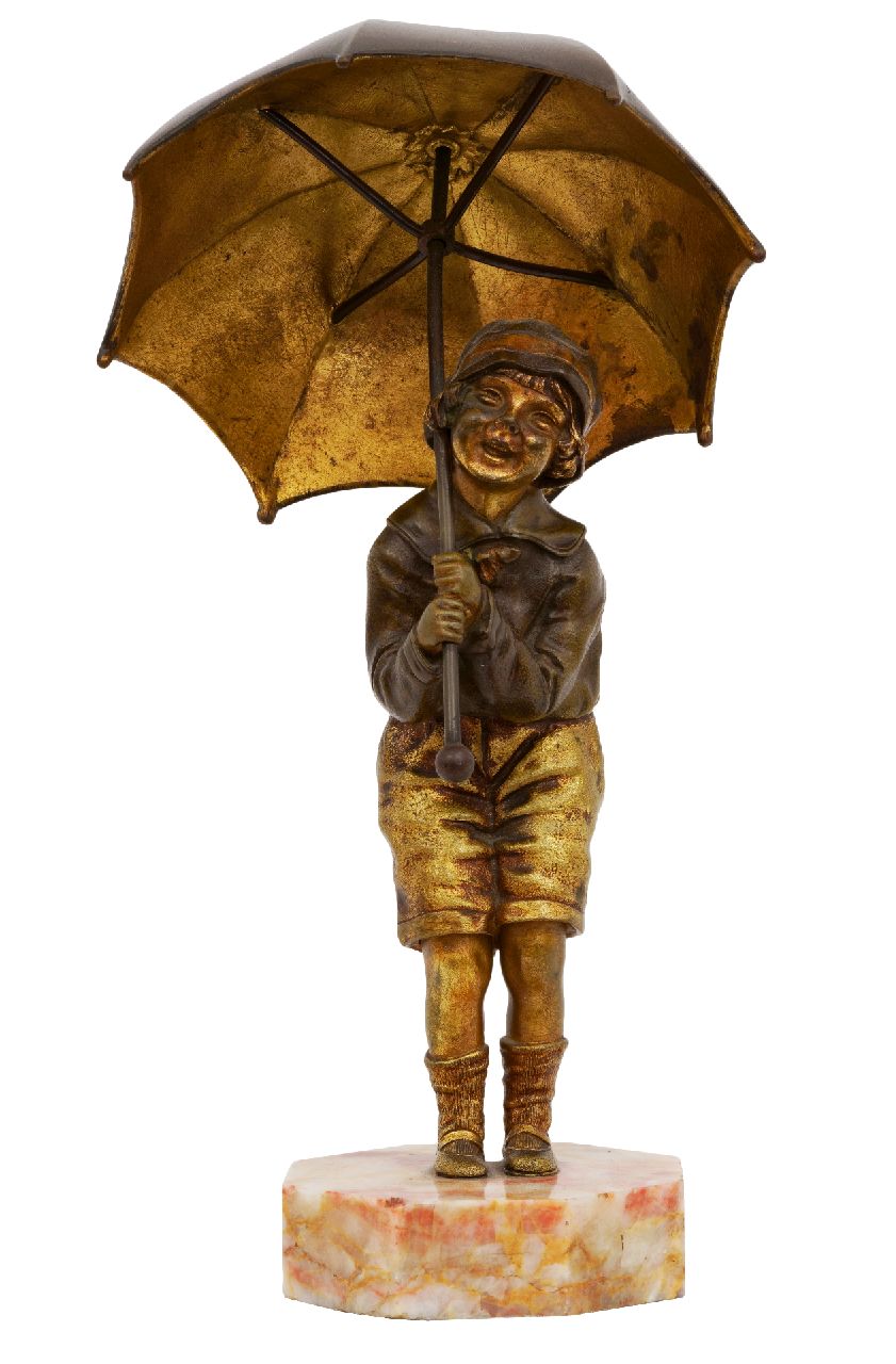 Chiparus D.H.  | Demeter Chiparus | Skulpturen und Objekte zum Verkauf angeboten | Mädchen mit Regenschirm, Bronze 27,0 x 14,0 cm, Unterzeichnet auf dem Sockel