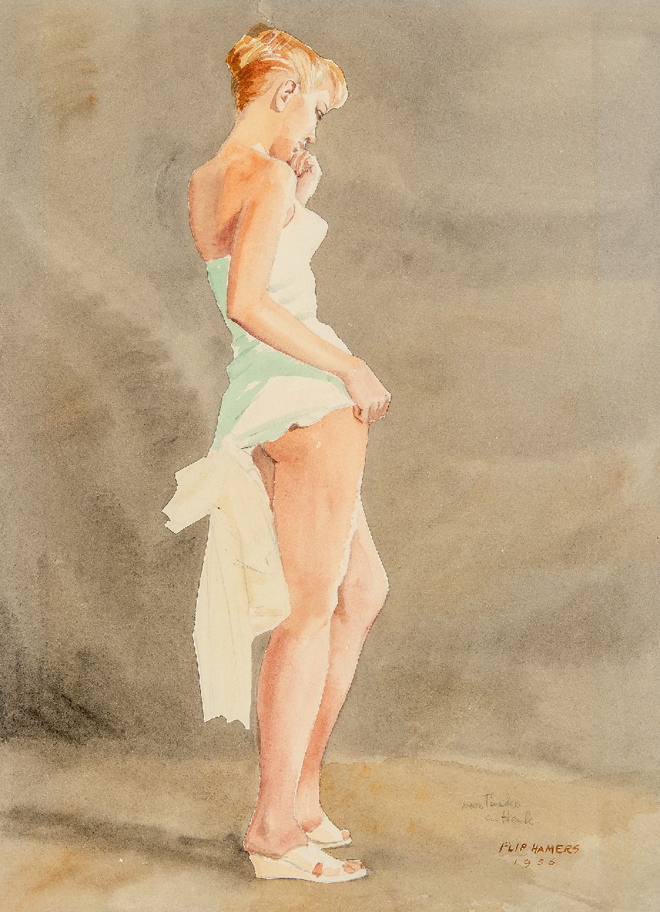 Hamers P.J.  | Philippus Jacob 'Flip' Hamers, Pin-up-girl, Bleistift und Aquarell auf Papier 51,3 x 38,3 cm, Unterzeichnet u.r. und datiert 1956