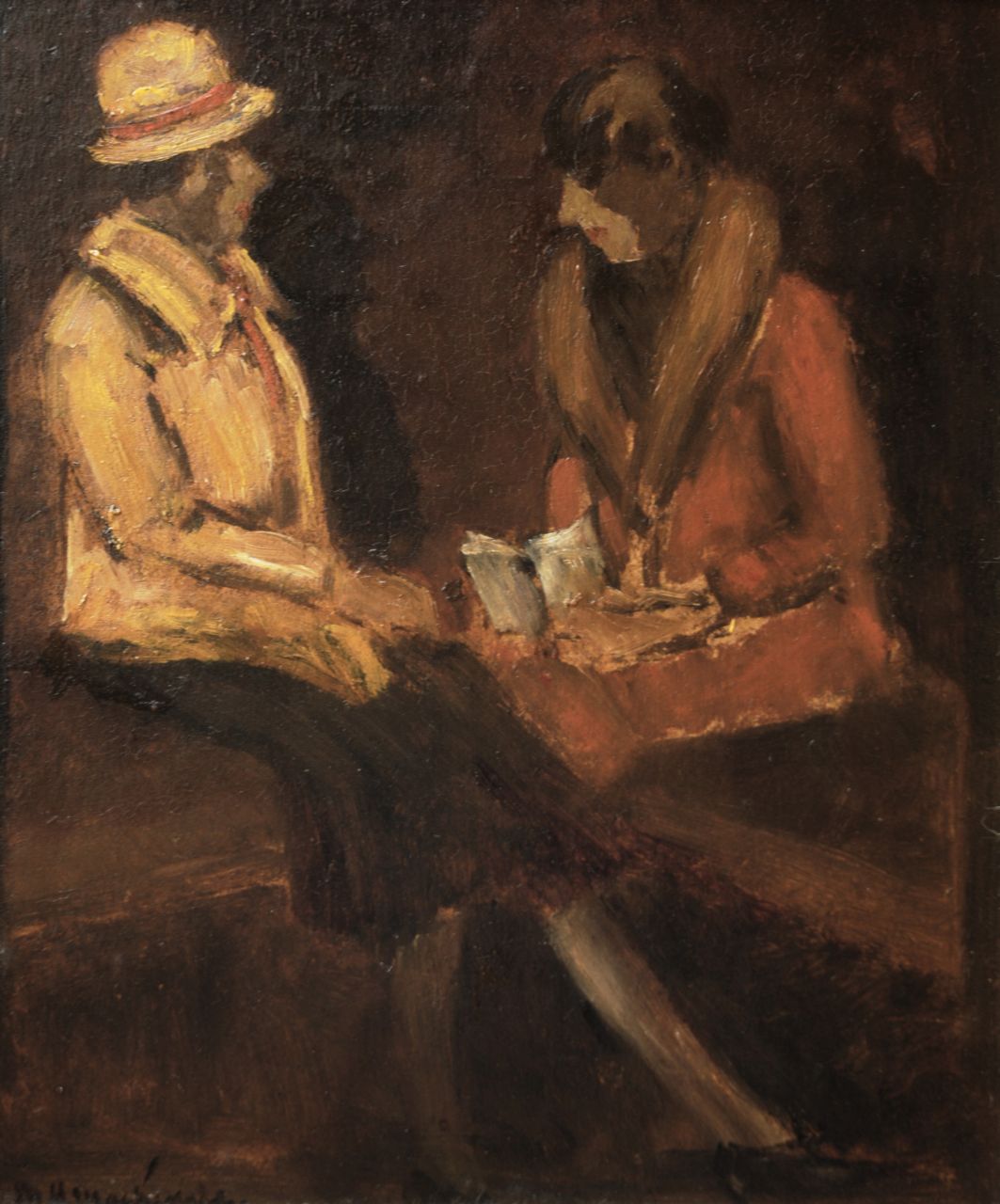 Mackenzie M.H.  | Marie Henri Mackenzie, Zwei Frauen im Gespräch, Öl auf Holzfaser 32,7 x 27,2 cm, Unterzeichnet l.u.