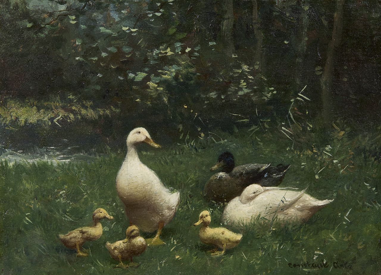 Artz C.D.L.  | 'Constant' David Ludovic Artz, Entenfamilie im Gras, Öl auf Holz 18,2 x 24,2 cm, Unterzeichnet r.u.