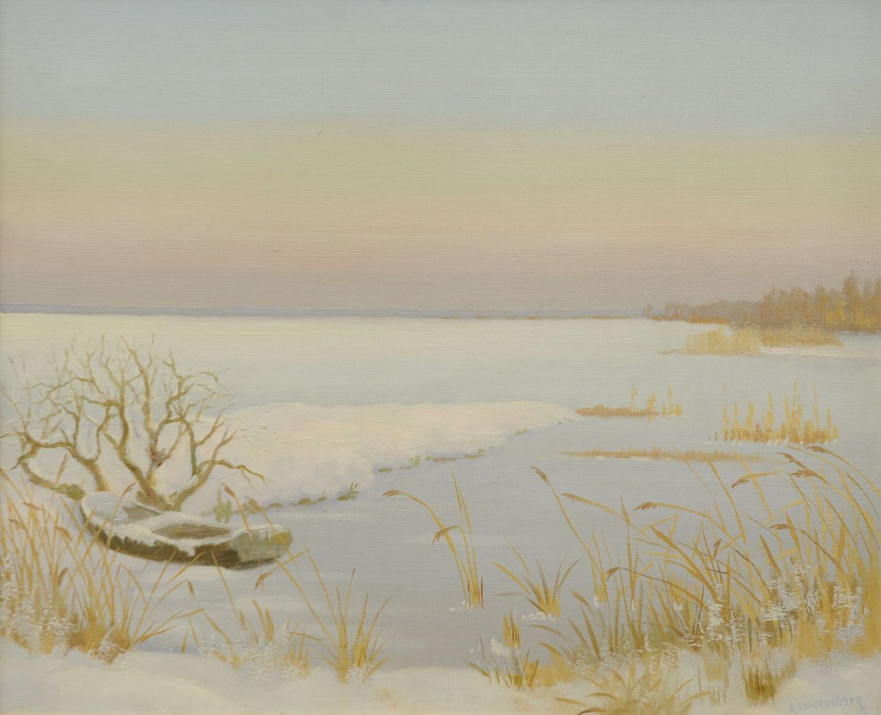 Smorenberg D.  | Dirk Smorenberg, A view of the Loosdrecht Lake in winter, Öl auf Leinwand 46,2 x 56,3 cm, signed l.r.