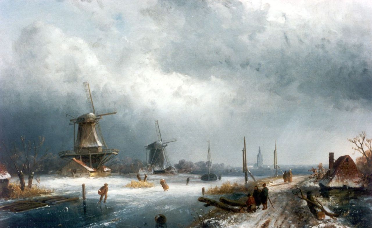 Leickert C.H.J.  | 'Charles' Henri Joseph Leickert, A winter landscape, Öl auf Holz 28,7 x 42,8 cm, signed l.l.