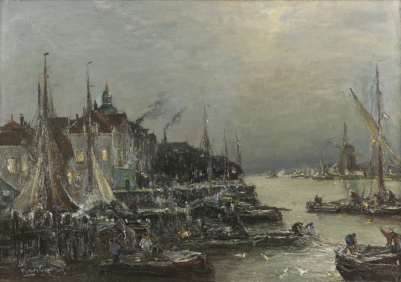 Apol L.F.H.  | Lodewijk Franciscus Hendrik 'Louis' Apol, The harbour of Dordrecht with the 'Groothoofd', Öl auf Leinwand 56,6 x 80,6 cm, signed l.l.
