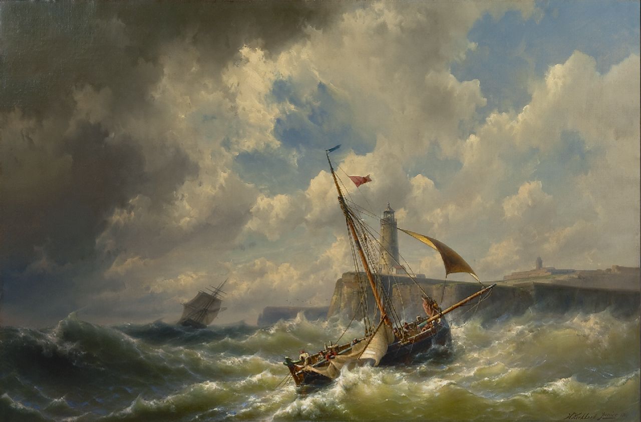 Koekkoek jr. H.  | Hermanus Koekkoek jr., Das Einlaufen in den Hafen im Sturm, Öl auf Leinwand 84,6 x 128,8 cm, Unterzeichnet r.u. und datiert 1860
