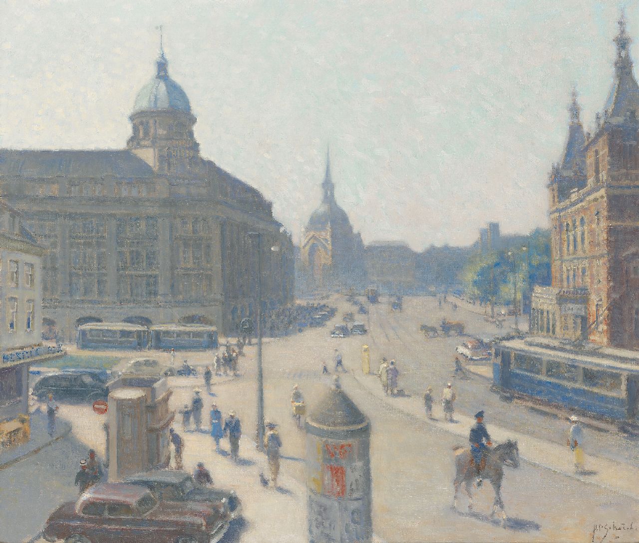 Schotel A.P.  | Anthonie Pieter Schotel | Gemälde zum Verkauf angeboten | Der Leidseplein, Amsterdam, gesehen von 'Extase', Öl auf Leinwand 60,2 x 70,5 cm, Unterzeichnet u.r.