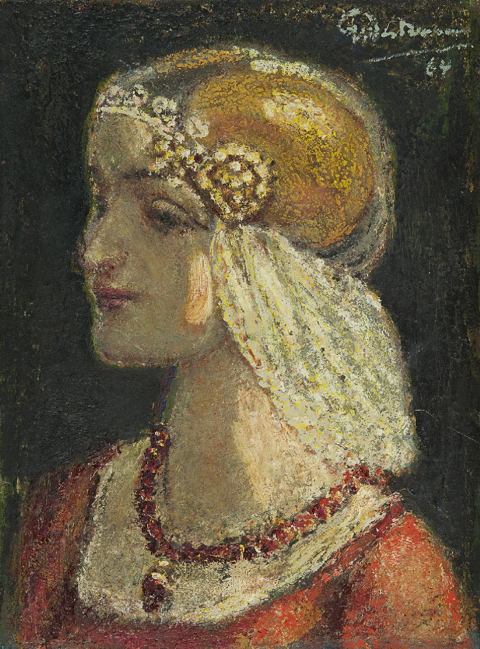 Westermann G.B.J.  | Gerhardus Bernardus Josephus 'Gerard' Westermann | Gemälde zum Verkauf angeboten | Junge Frau in friesischer Tracht, Öl auf Leinwand 50,2 x 37,5 cm, Unterzeichnet o.r. und datiert '64, ohne Rahmen