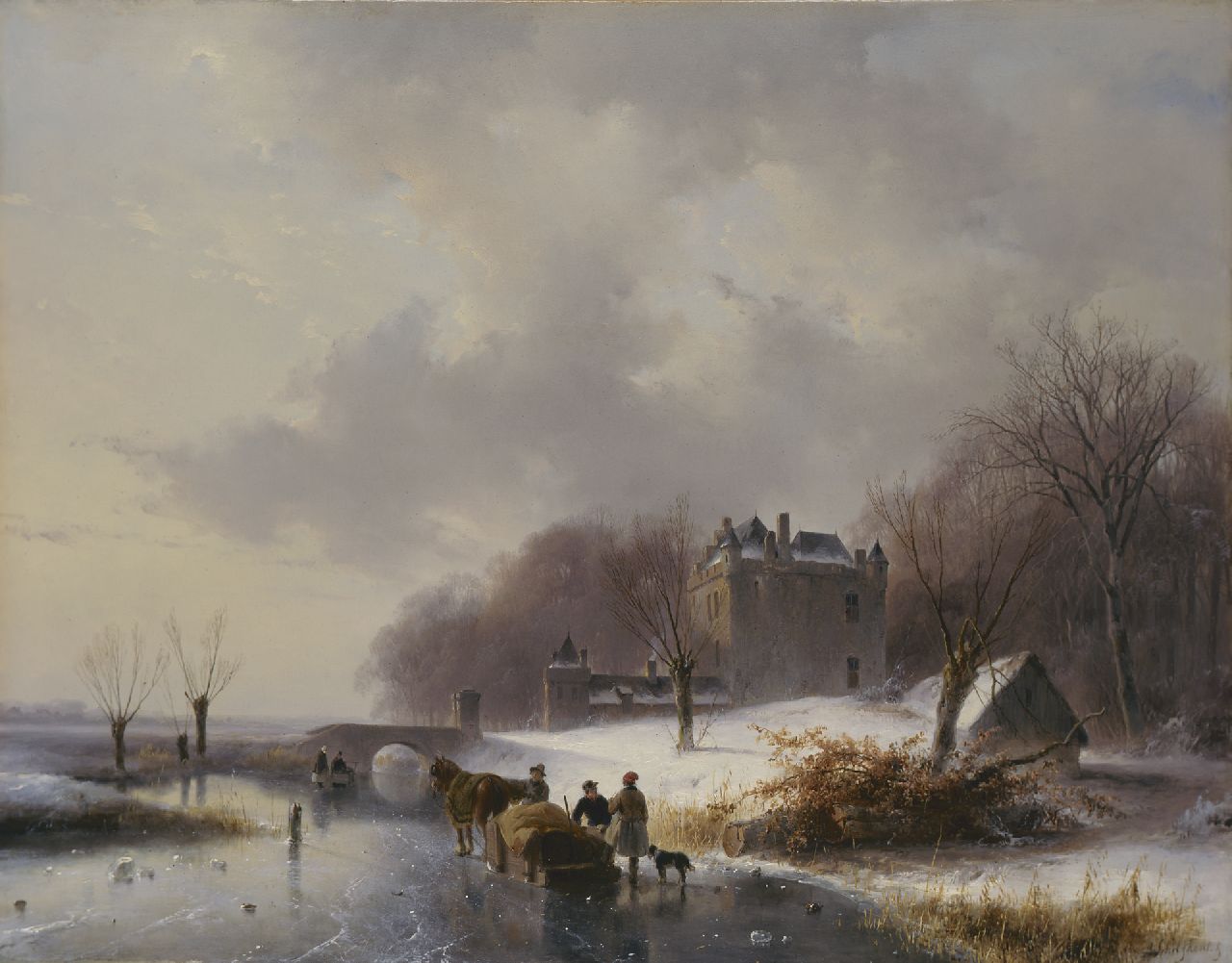 Schelfhout A.  | Andreas Schelfhout, A winter landscape with castle 'Doornenburg'  in the distance, Öl auf Holz 41,6 x 53,9 cm, signed l.r.