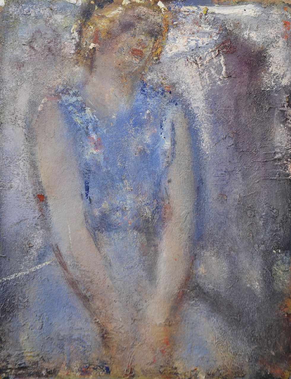 Westermann G.B.J.  | Gerhardus Bernardus Josephus 'Gerard' Westermann | Gemälde zum Verkauf angeboten | Sitzende Frau in blauem Kleid, Öl auf Holzfaser 26,7 x 21,6 cm