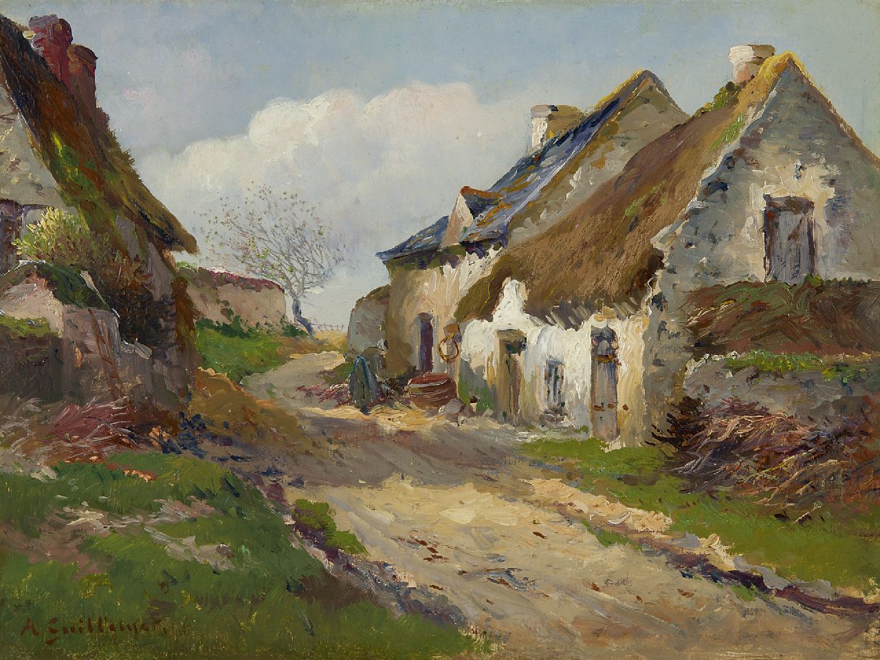 Antoine Guillemet | Bauernhäuser im Normandie, Öl auf Leinwand, 26,8 x 34,8 cm, Unterzeichnet u.l.
