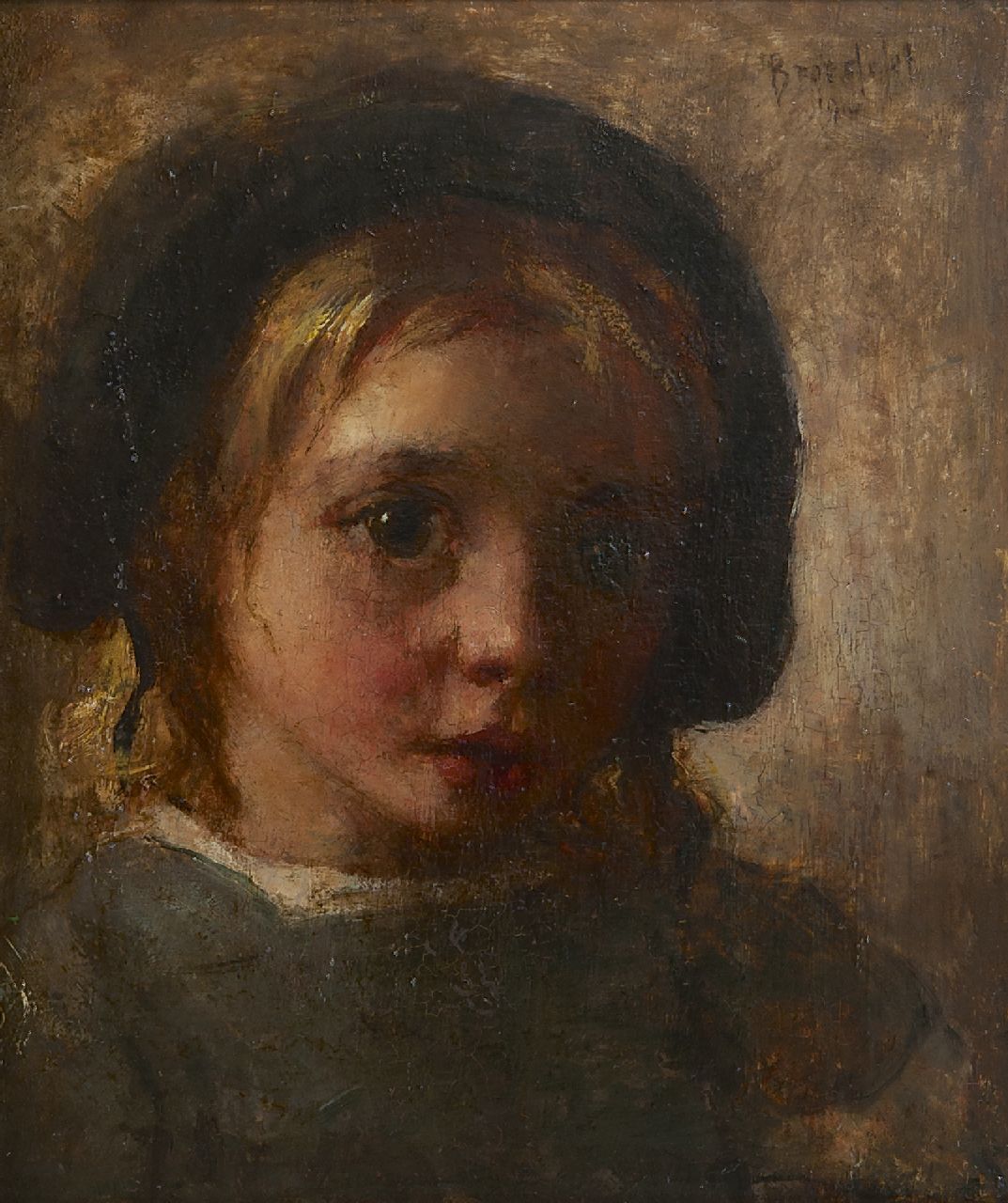 Broedelet A.V.L.  | 'André' Victor Leonard Broedelet, Porträt eines Kindes, Öl auf Holz 17,8 x 15,1 cm, Unterzeichnet r.o. und datiert 1910