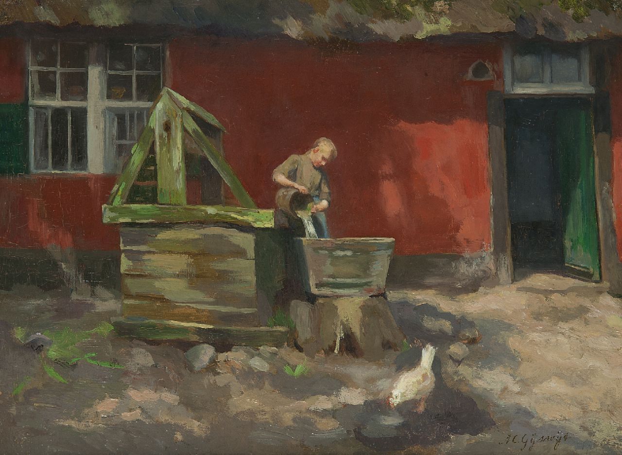 Gijswijt A.C.  | Agnieta Cornelia Gijswijt, Magd beim 'rode hoeve' in Genk, Öl auf Leinwand 28,3 x 38,6 cm, Unterzeichnet u.r.