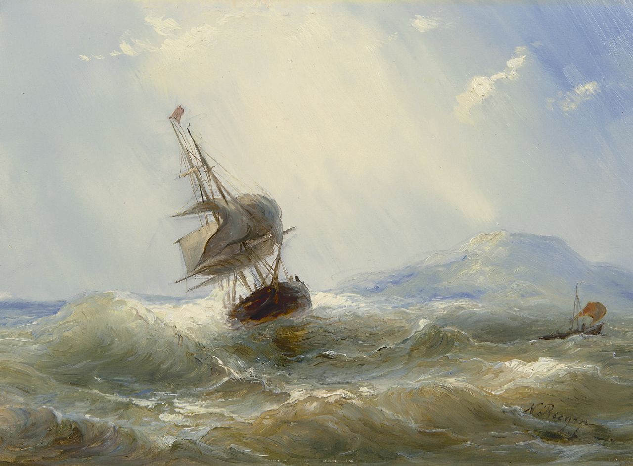 Riegen N.  | Nicolaas Riegen, A ship on a choppy sea, Öl auf Holz 26,7 x 35,0 cm, signed l.r.