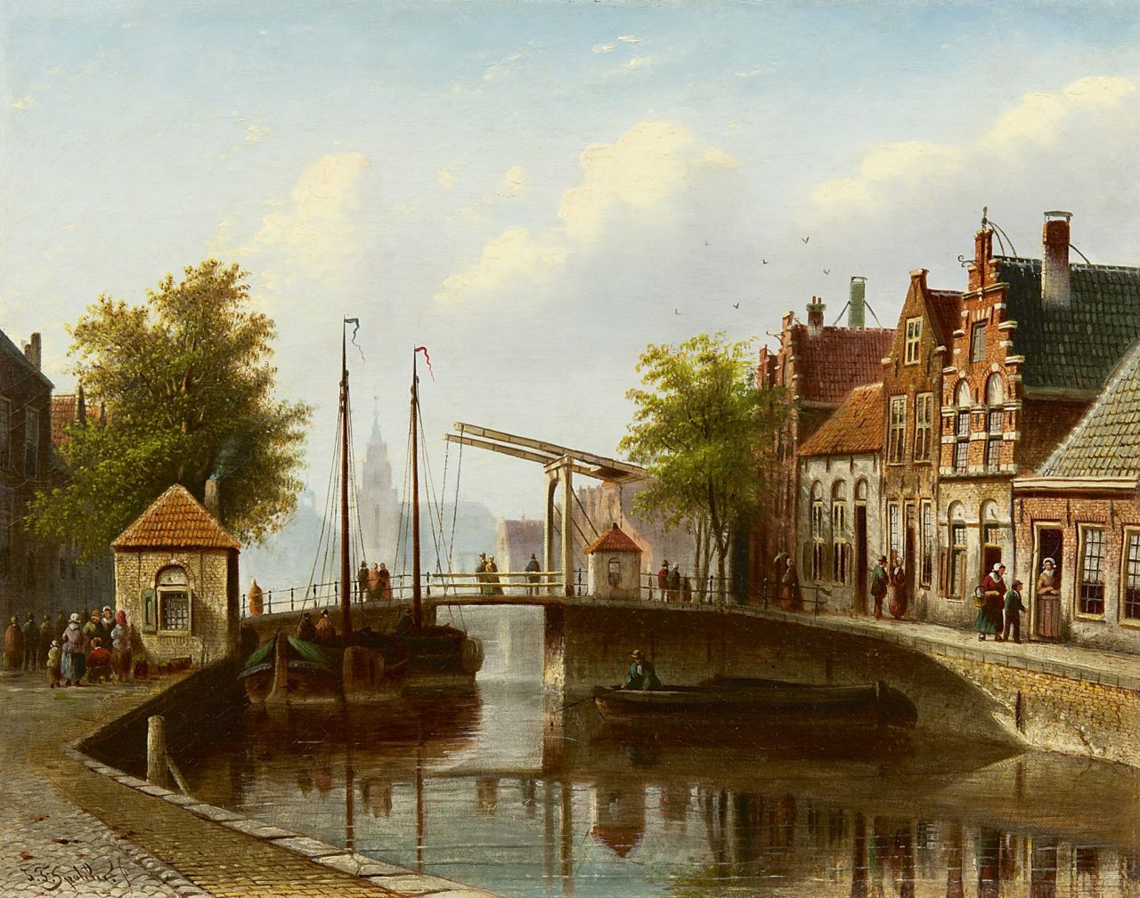 Spohler J.F.  | Johannes Franciscus Spohler, A Dutch canal with a drawbridge, Öl auf Leinwand 35,0 x 43,5 cm, signed l.l.