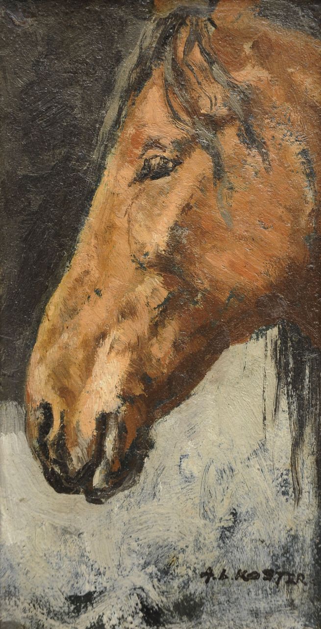 Koster A.L.  | Anton Louis 'Anton L.' Koster, A horse's head, Öl auf Holz 21,7 x 11,5 cm, signed l.r.