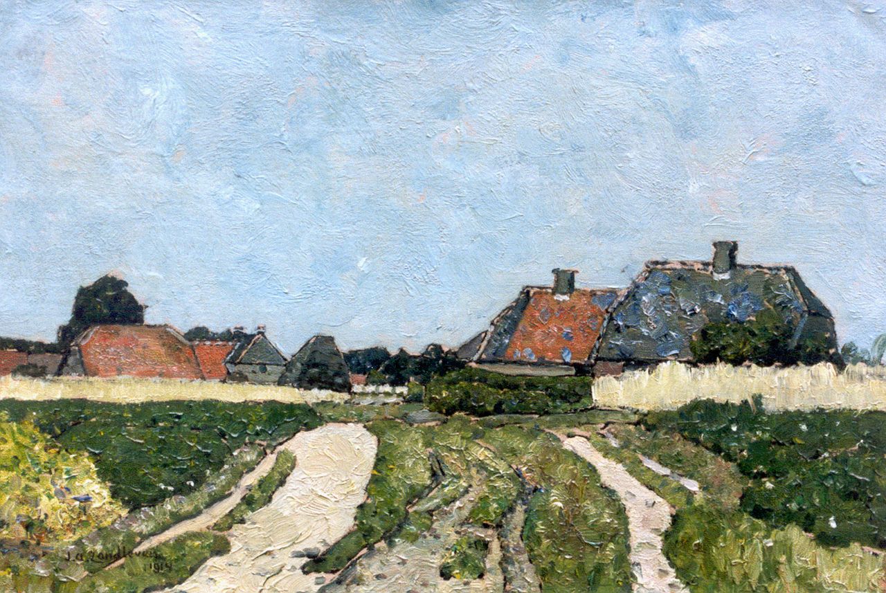 Zandleven J.A.  | Jan Adam Zandleven, A farmstead, Öl auf Leinwand 35,0 x 50,2 cm, signed l.r. und dated 1914