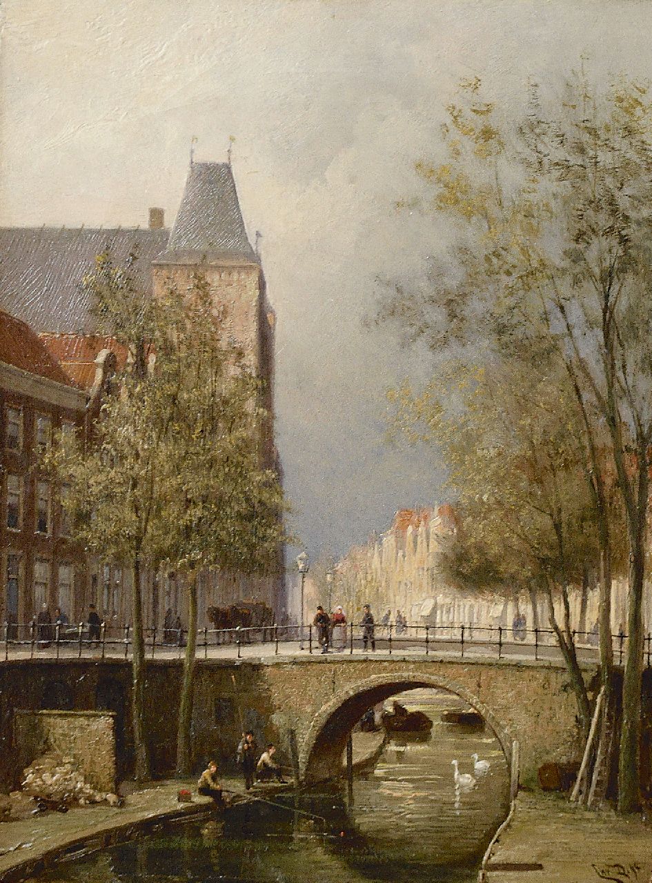 Dommelshuizen C.C.  | Cornelis Christiaan Dommelshuizen, Blick auf die Oudegracht mit  Stadtschloß Oudaen, Utrecht, Öl auf Leinwand 28,3 x 21,3 cm, Unterzeichnet r.u. mit Initialen und datiert '94