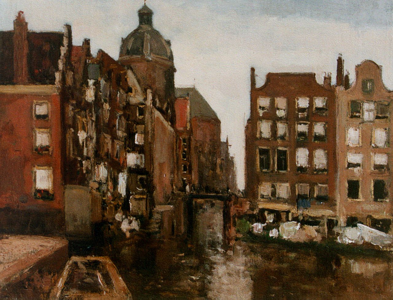 Mackenzie M.H.  | Marie Henri Mackenzie, A view of 'Het Kolkje', Amsterdam, Öl auf Leinwand auf Holz 28,1 x 36,3 cm, signed l.r.