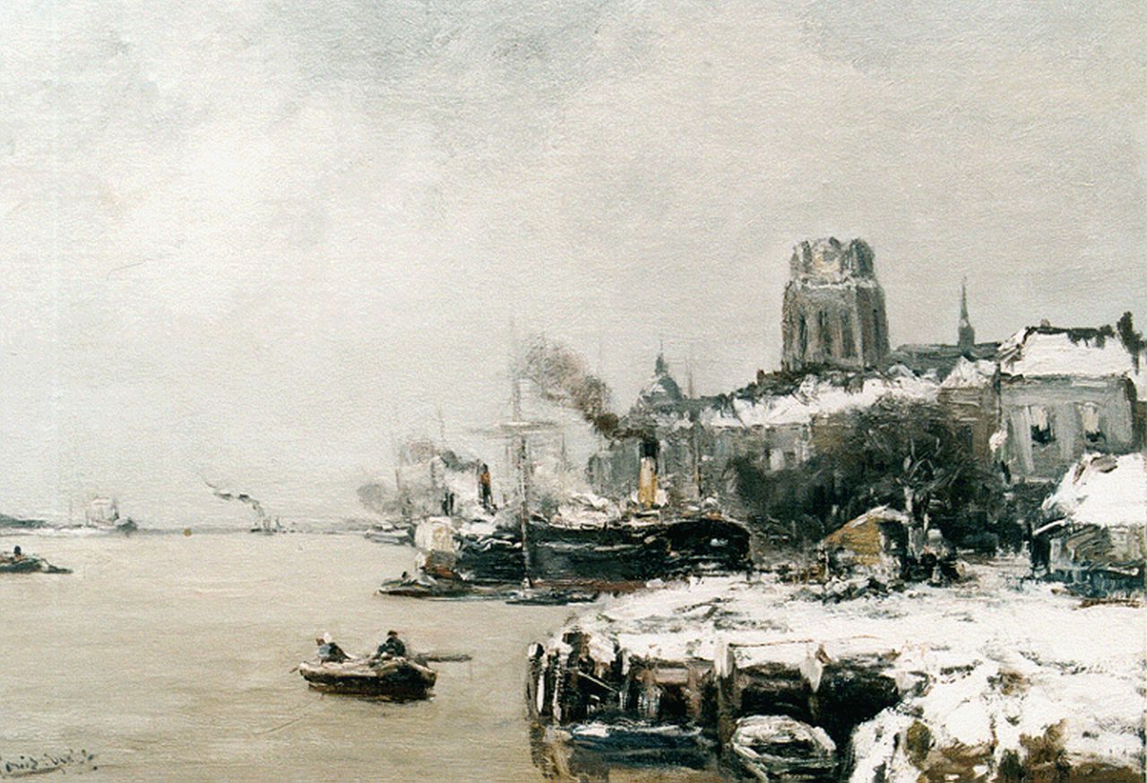 Apol L.F.H.  | Lodewijk Franciscus Hendrik 'Louis' Apol, A view of Dordrecht in winter, Öl auf Leinwand 44,7 x 60,0 cm, signed l.l.