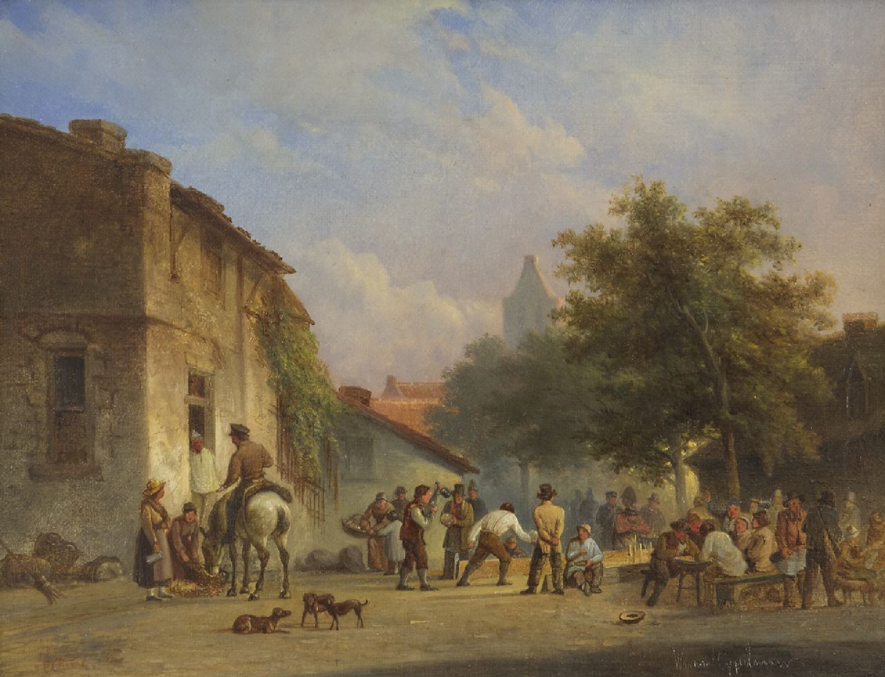 Warner Gijselman | Kegeln auf  dem Dorfplatz, Öl auf Leinwand, 17,9 x 23,0 cm, Unterzeichnet r.u.