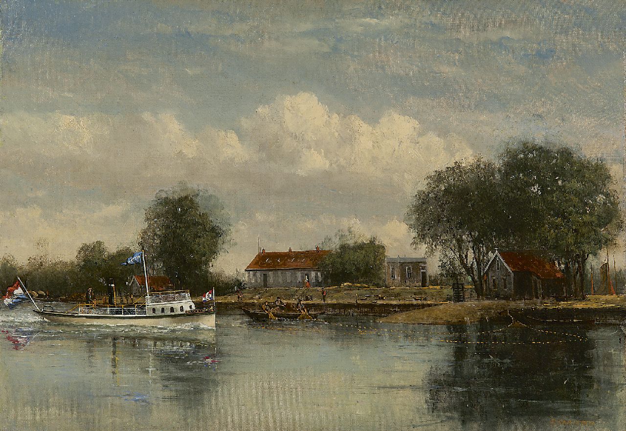 Carlebur F.  | François Carlebur, Ansicht auf Lachsfischerei 'De Goede Verwachting' an der Nieuwe Maas bei Rotterdam, Öl auf Leinwand 39,5 x 56,2 cm, Unterzeichnet r.u. und zu datieren um 1885