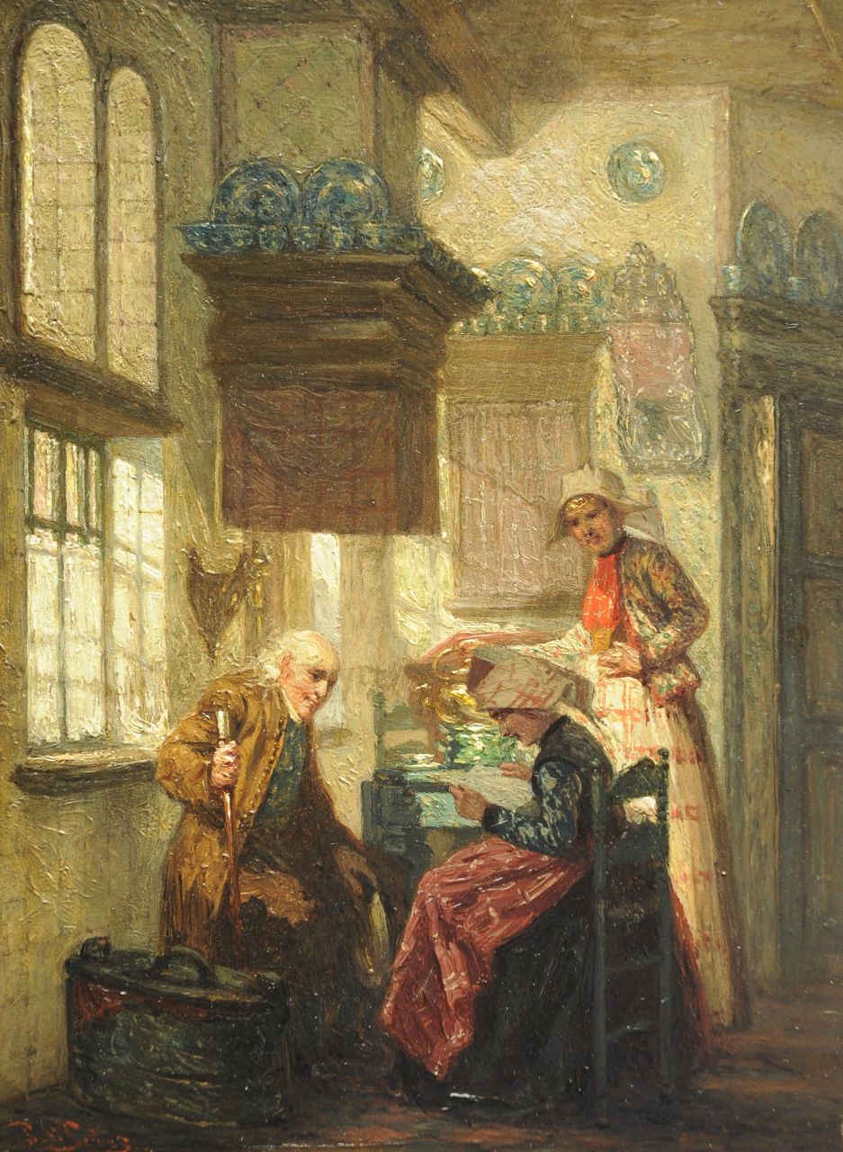 Sebes P.W.  | Pieter Willem Sebes, Holländisches Interieur in Hindeloopen, Öl auf Holz 21,4 x 15,7 cm, Unterzeichnet u.l.