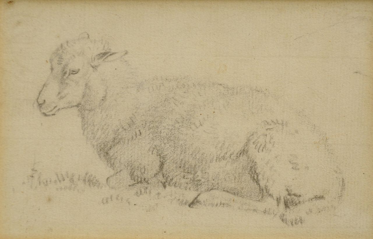 Koekkoek B.C.  | Barend Cornelis Koekkoek, Studie von einem Lamm, Kreide auf Papier 7,3 x 11,3 cm