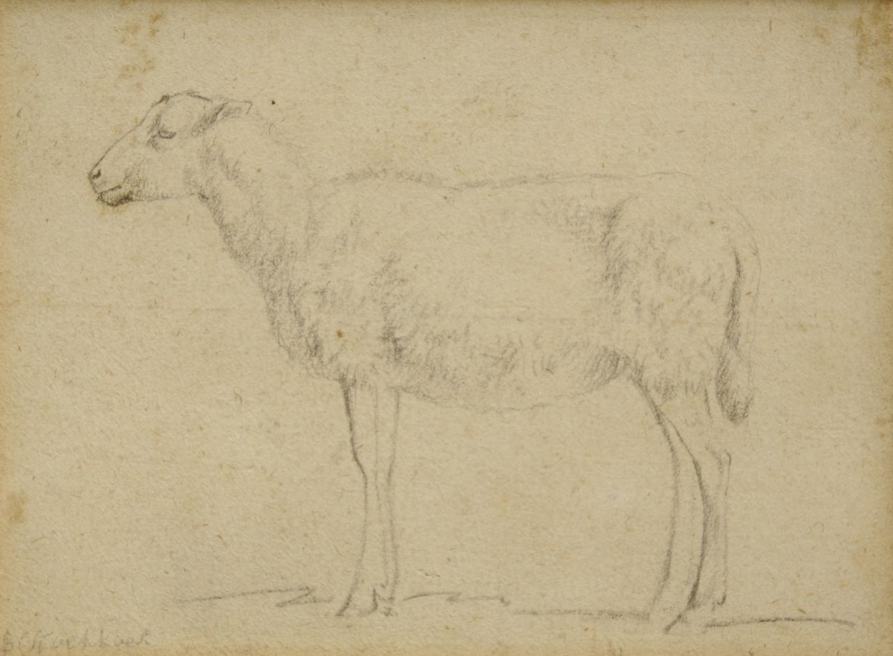 Koekkoek B.C.  | Barend Cornelis Koekkoek, Studie von einem Schaf, Kreide auf Papier 8,9 x 12,0 cm, Unterzeichnet u.l.