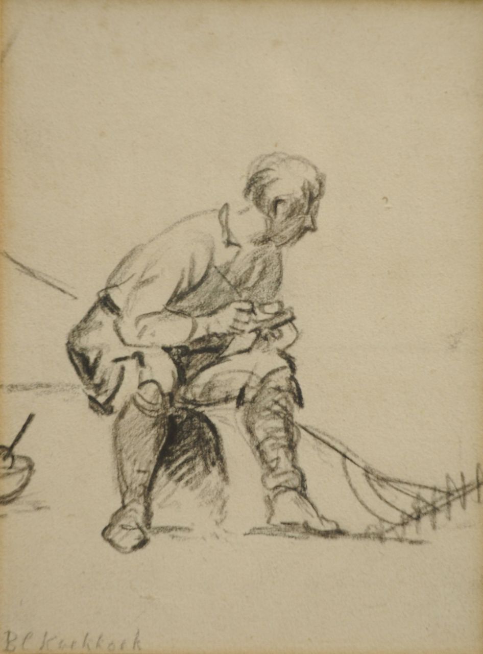 Koekkoek B.C.  | Barend Cornelis Koekkoek, Sitzende Bauer, Kreide auf Papier 14,3 x 11,2 cm, Unterzeichnet u.l.