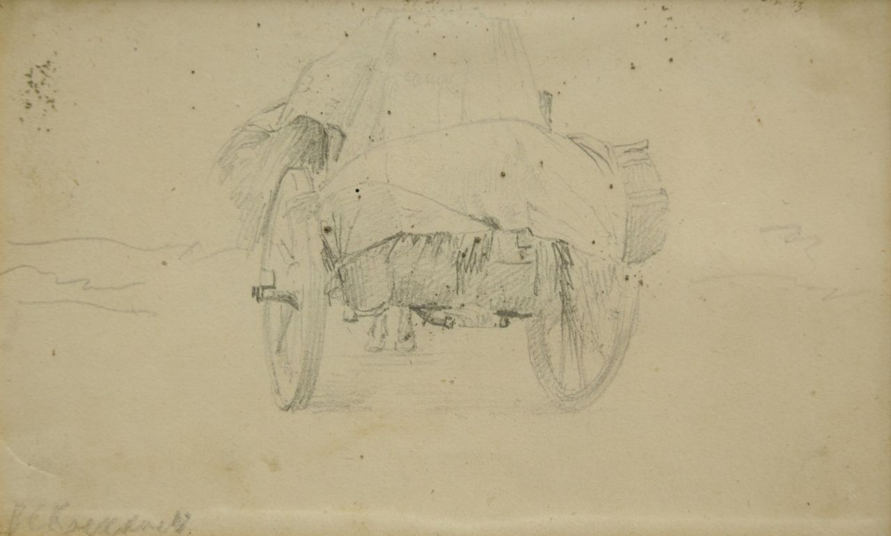 Koekkoek B.C.  | Barend Cornelis Koekkoek, Studie von einem Heuwagen, Bleistift auf Papier 9,1 x 14,8 cm, Unterzeichnet u.l.