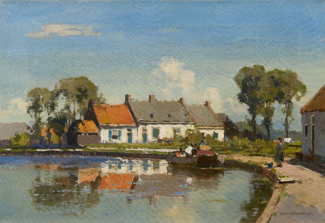 Vreedenburgh C.  | Cornelis Vreedenburgh, Haüser am Fluss, Öl auf Leinwand 30,3 x 43,6 cm, signed l.r.
