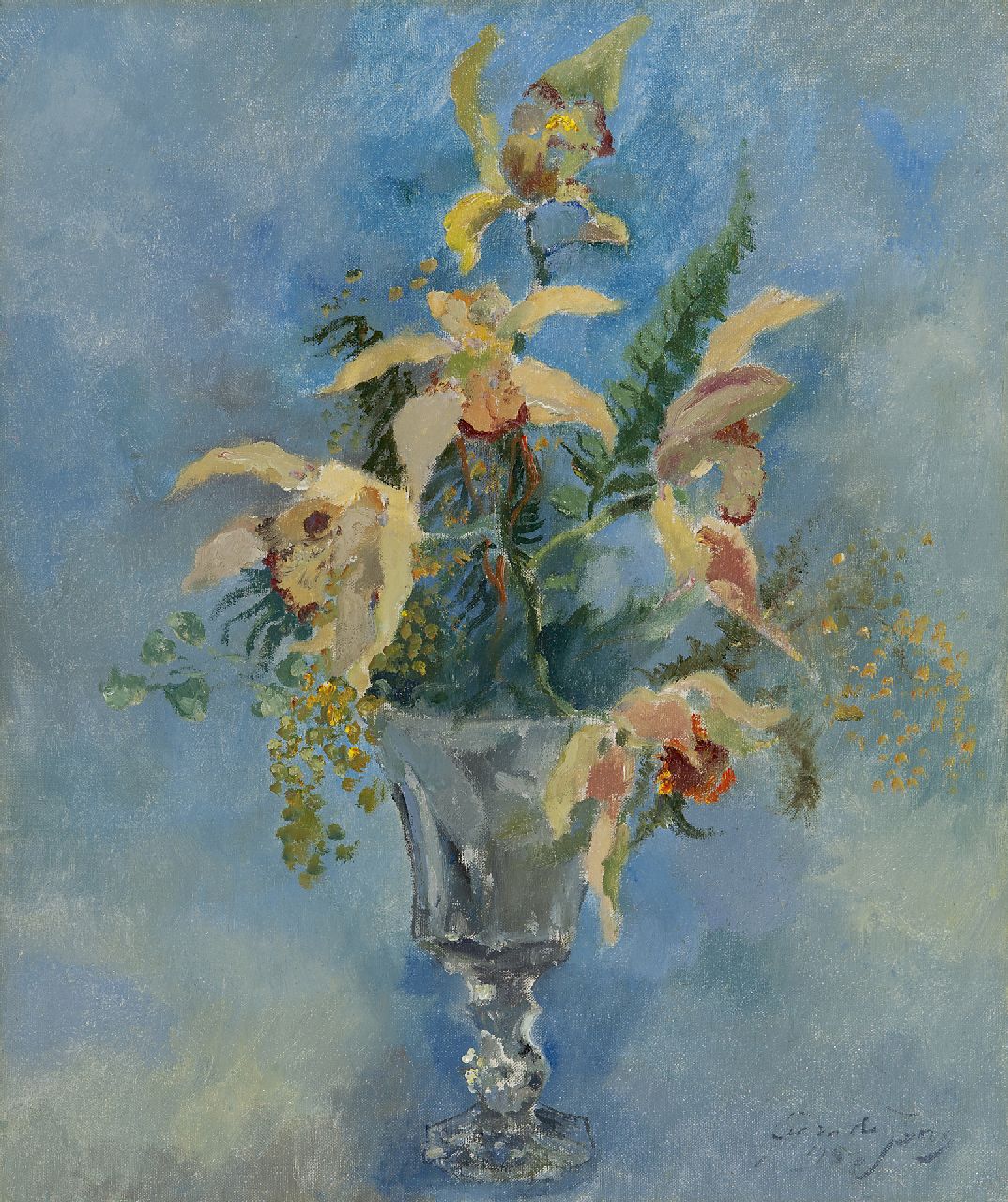 Jong G. de | Gerben 'Germ' de Jong, Stilleben mit Blumen, Öl auf Leinwand 46,1 x 38,3 cm, Unterzeichnet r.u. und  datiert 1953