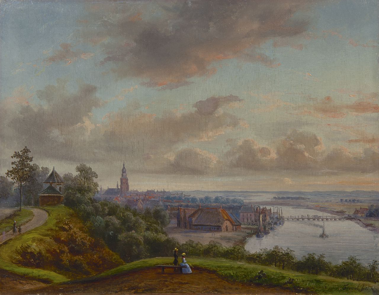 Troost W.  | Willem Troost, Gesicht auf Arnheim und der Rhein, Öl auf Holz 24,1 x 30,9 cm, Unterzeichnet u.r. und op basis van de topografie te dateren ca. 1840