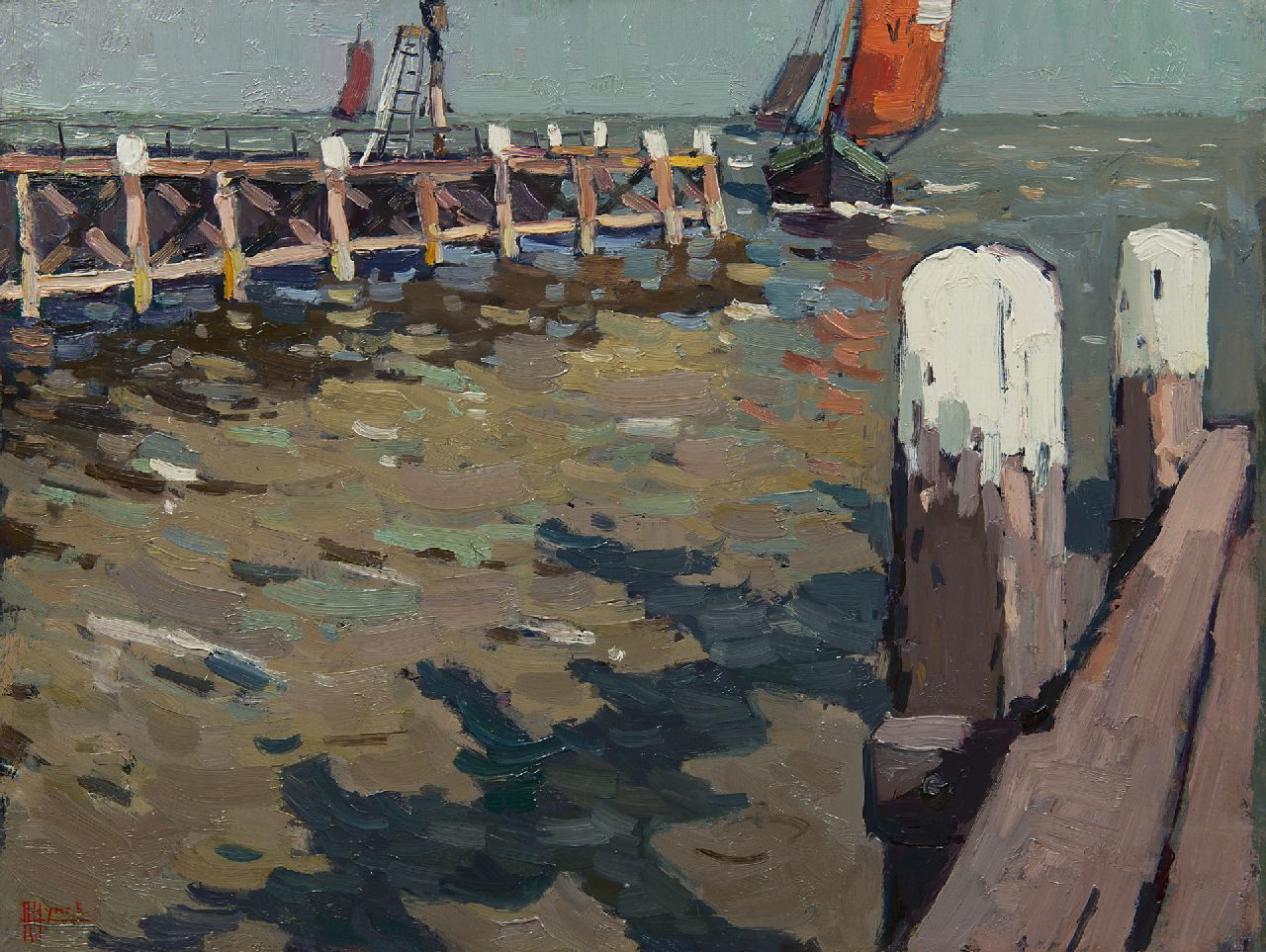 Hynckes R.  | Raoul Hynckes, Hafeneinfahrt bei Volendam, Öl auf Holz 41,8 x 56,0 cm, Unterzeichnet u.l.