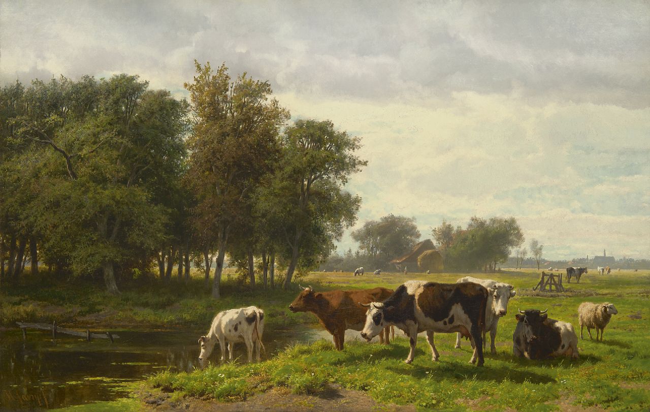 Savrij H.  | Hendrik Savrij, Polderlandschaft mit Weidevieh bei Haarlem, Öl auf Leinwand 79,2 x 125,9 cm, Unterzeichnet u.l.