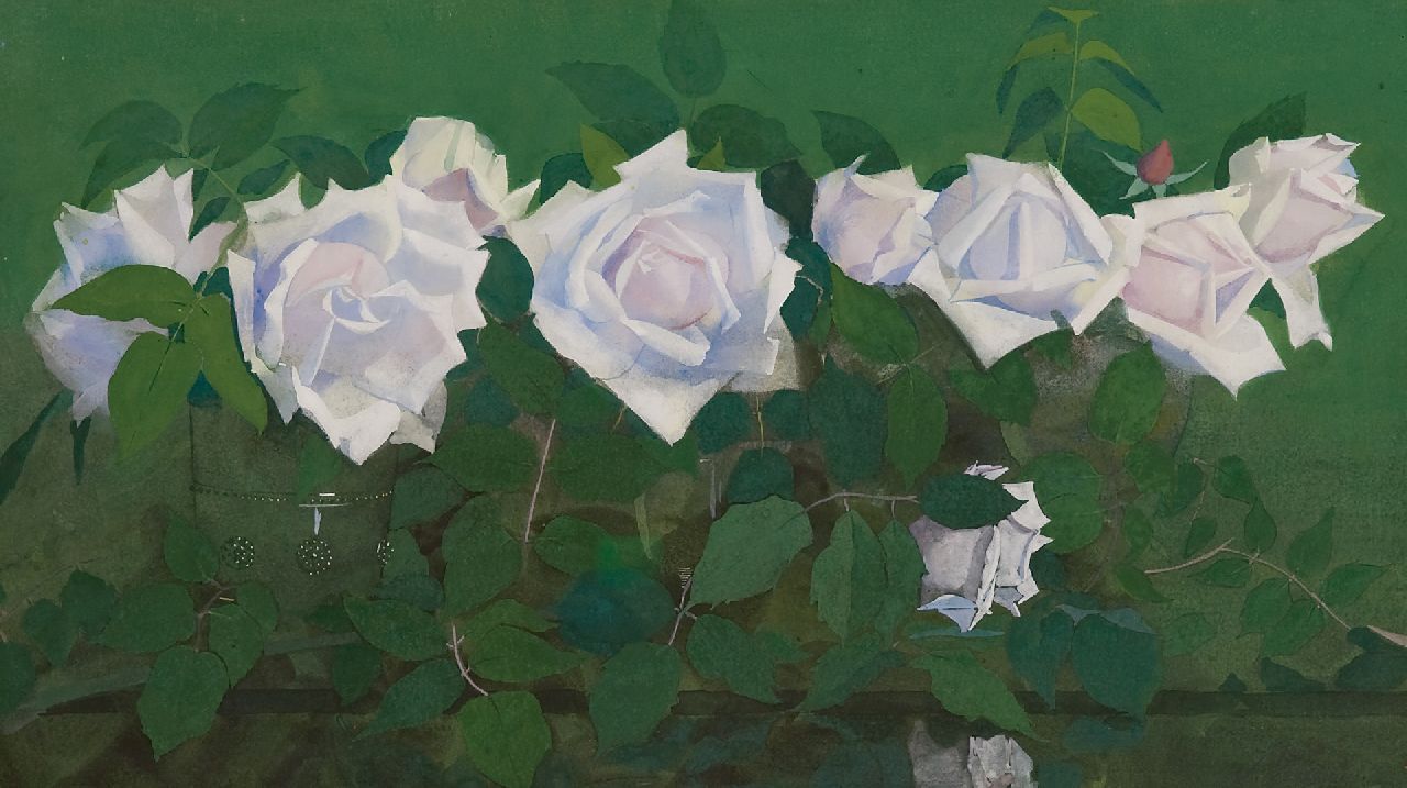 Voerman sr. J.  | Jan Voerman sr., 'La France'-Rosen in antiken Gläsern, Gouache auf Papier 31,8 x 56,9 cm, Unterzeichnet u.r und zu datieren um 1891-1899