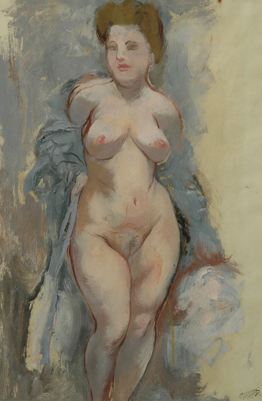 Grosz G.  | George 'Georg' Grosz, Stehender Akt (Frau des Malers), Öl auf Papier 58,0 x 39,0 cm, Unterzeichnet r.u. mit Namenstempel und zu datieren 1943