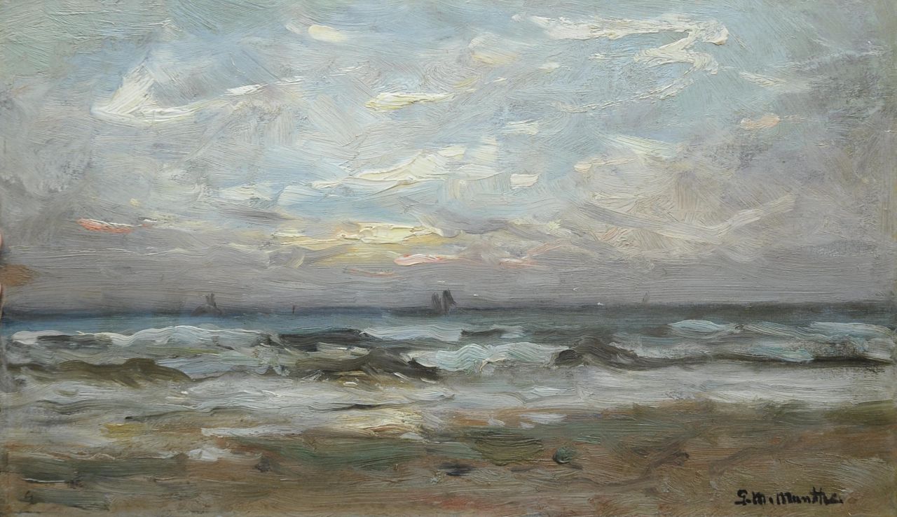 Munthe G.A.L.  | Gerhard Arij Ludwig 'Morgenstjerne' Munthe, Die Nordsee bei Katwijk, Öl auf Malereifaser 25,0 x 42,1 cm, Unterzeichnet u.r.