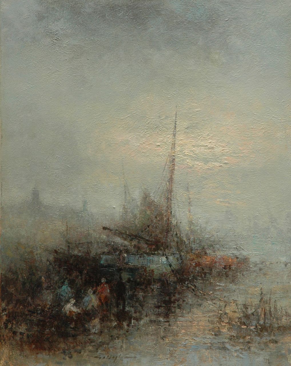 Nijland G.  | G. Nijland | Gemälde zum Verkauf angeboten | Angelegtes Schiff, Öl auf Leinwand 40,0 x 51,0 cm, ohne Rahmen