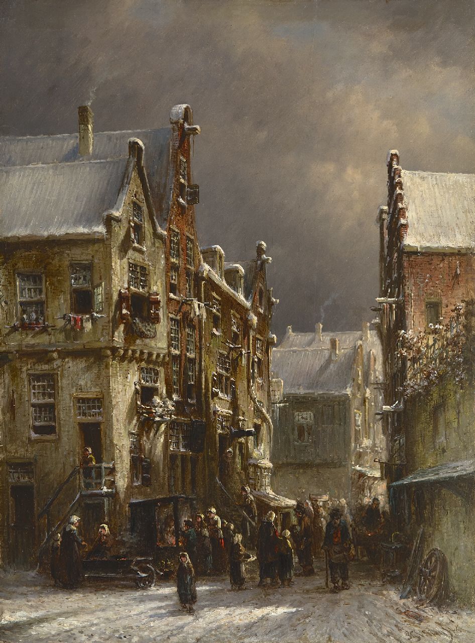 Vertin P.G.  | Petrus Gerardus Vertin, lebhafte Gasse im Winter, Öl auf Holz 41,5 x 30,7 cm, Unterzeichnet r.u. und datiert '76