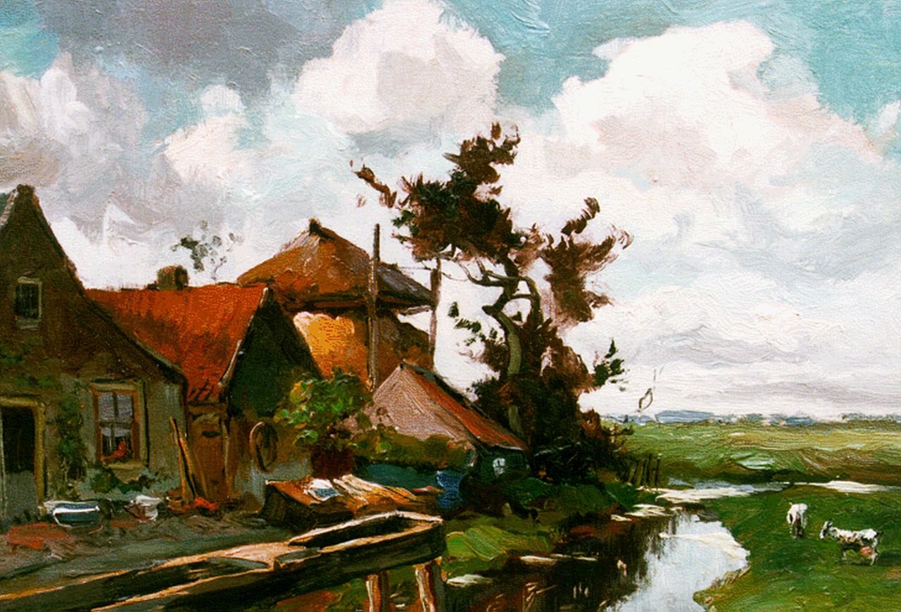 Zwart W.H.P.J. de | Wilhelmus Hendrikus Petrus Johannes 'Willem' de Zwart, A farm in a polder landscape, Öl auf Holz 29,5 x 39,8 cm, signed l.r.