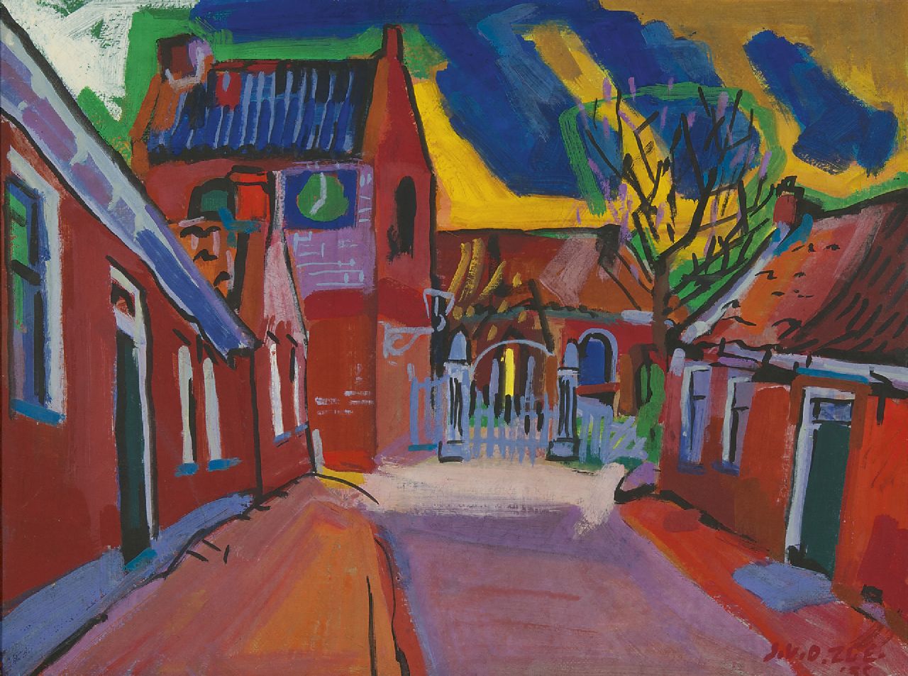 Zee J. van der | Jan van der Zee, Dorfgasse in Ezinge, Groningen, Öl auf Leinwand 60,3 x 80,1 cm, Unterzeichnet r.u. und datiert '35 Zee J. van der | Jan van der Zee, Dorfgasse in Ezinge, Groningen, Öl auf Leinwand 60,3 x 80,1 cm, Unterzeichnet r.u. und datiert '35