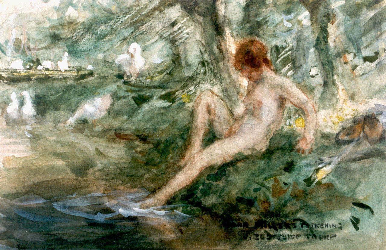 Zoetelief Tromp J.  | Johannes 'Jan' Zoetelief Tromp, Bathing, Aquarell auf Papier 16,7 x 26,0 cm